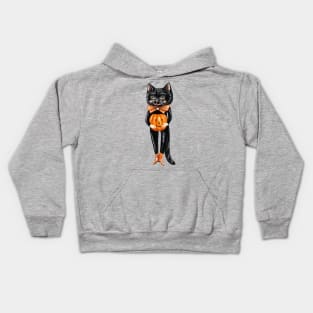 Black cat with pumpkin Kids Hoodie